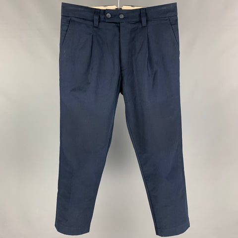 CRUNA Taille 32 Pantalon décontracté en coton plissé bleu marine