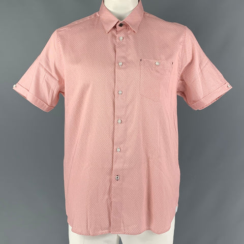 TED BAKER Size XXL White Orange Rhombus Button Down Short Sleeve Shirt