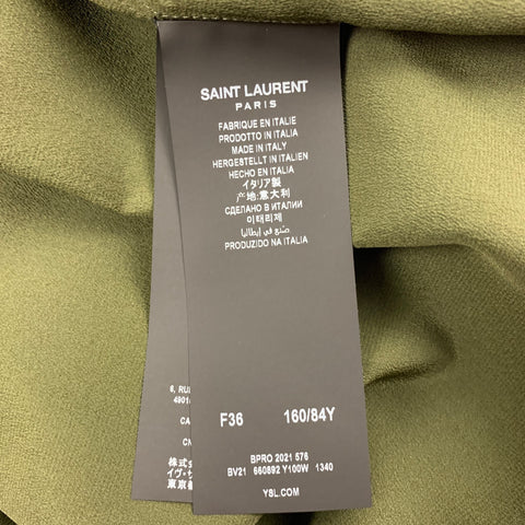 SAINT LAURENT Talla 4 Blusa con lazo de seda verde oscuro