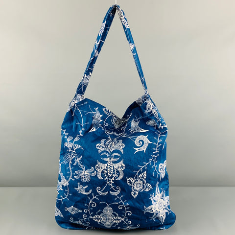 JUNYA WATANABE Blue White Abstract Floral Linen Tote Bag
