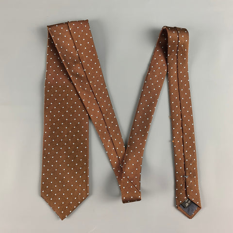 ERMENEGILDO ZEGNA Brown White Polka Dot Silk Tie