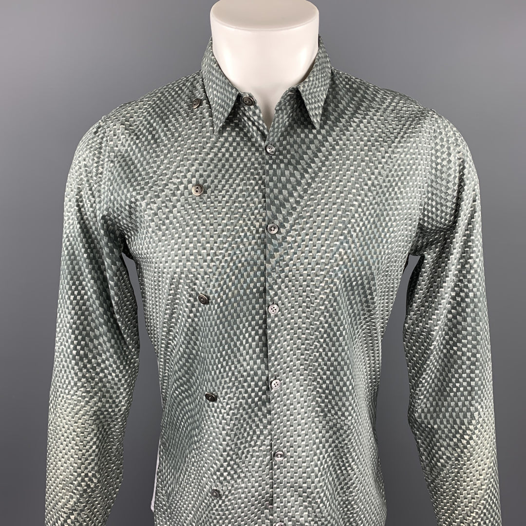 CALVIN KLEIN COLLECTION Size M Gray Print Cotton Button Up Long Sleeve Shirt