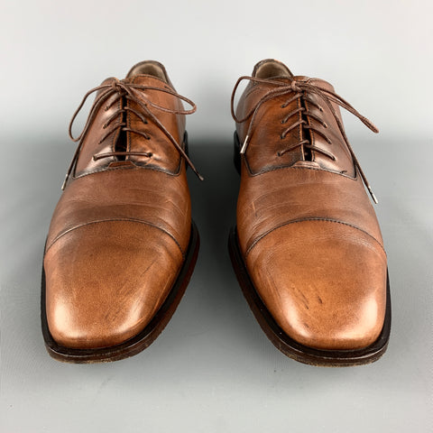 SALVATORE FERRAGAMO Size 11 Tan Antique Leather Cap Toe Lace Up Shoes