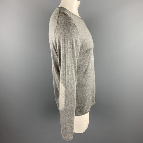 THEORY Size XL Grey Silk / Cashmere V-Neck Elbow Patch Pullover