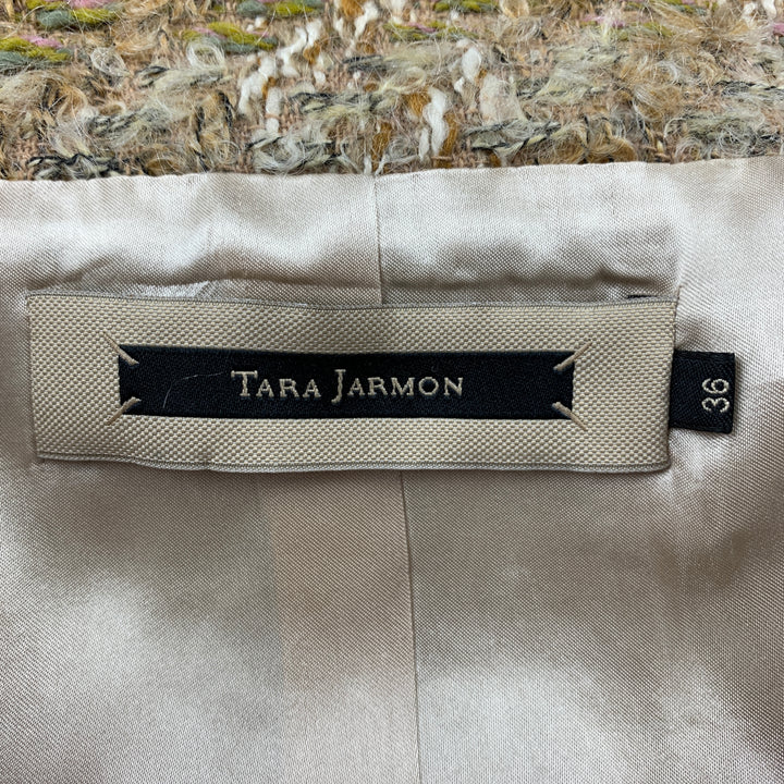 TARA JARMON Size 4 Beige & Cream Boucle Wool Blend Jacket