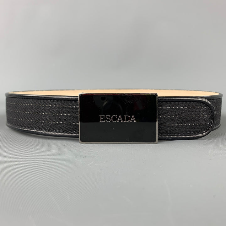 ESCADA Size 34 Black Contrast Stitch Ribbon Leather Belt