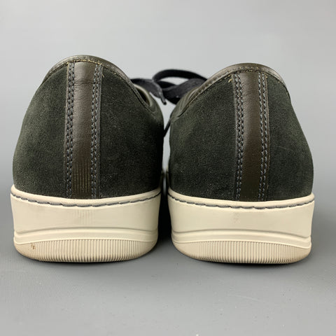 LANVIN Size 11 Olive Suede Patent Leather Cap Toe Sneakers