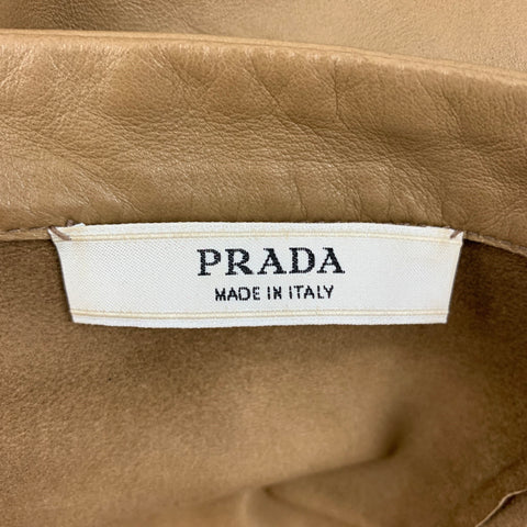 PRADA Size 4 Tan Leather 3/4 Sleeves Jacket