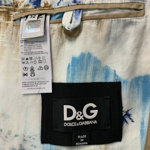 D&G by DOLCE & GABBANA Size 42 Print White Cotton Notch Lapel Sport Coat