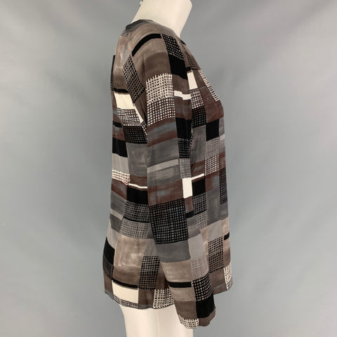 MARNI Size 2 Grey & Black Viscose Color Block Long Sleeve Blouse