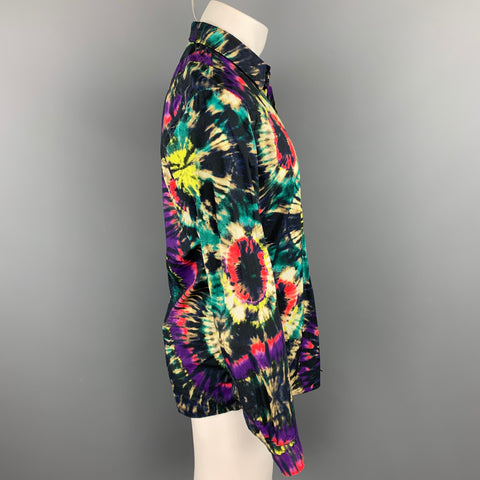 DRIES VAN NOTAN FW19 Talla M Camisa de manga larga con botones de algodón teñido anudado multicolor