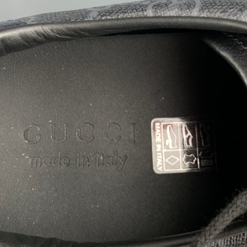 GUCCI Size 11 Black Grey Monogram Leather Lace Up Sneakers