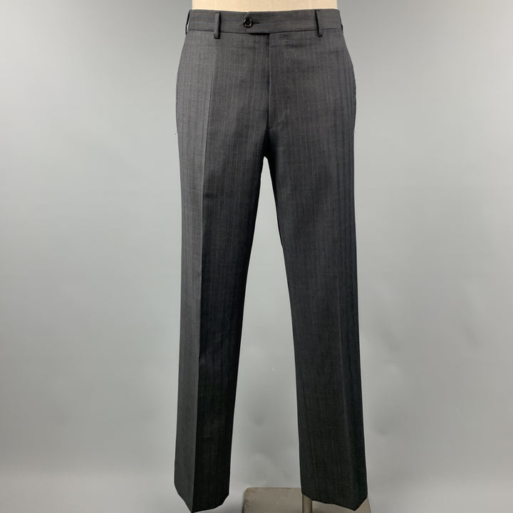 PRADA 42 Long Charcoal Stripe Wool 36 x 34 Suit