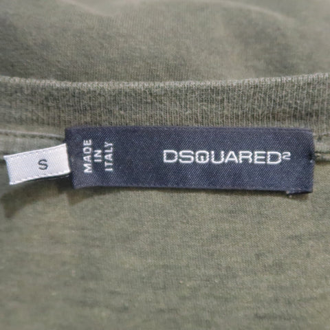 DSQUARED2 Size S Olive Dyed Cotton V-neck T-shirt