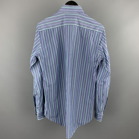 ETRO Size S Blue & Green Stripe Cotton Button Up Long Sleeve Shirt