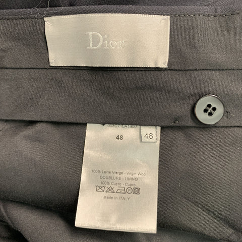 DIOR HOMME Size 38 Black Solid Wool Notch Lapel  Suit