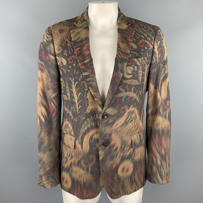 ETRO Size 42 Beige Abstract Paisley Wool Blend Notch Lapel Sport Coat