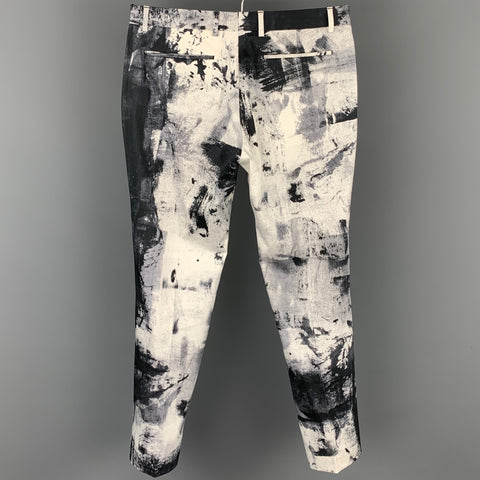 PAUL SMITH Size 30 Black & White Painted Cotton Blend Zip Up Dress Pants