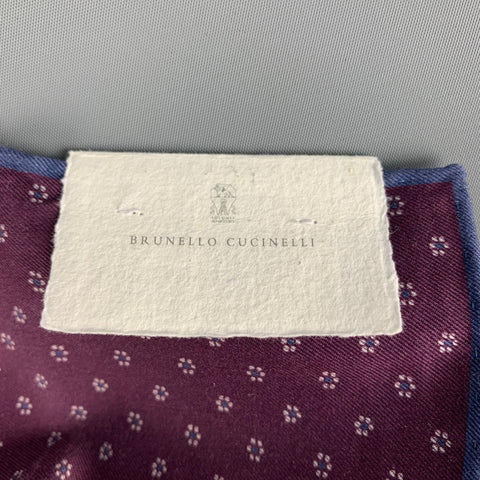 BRUNELLO CUCINELLI Pochette de costume en coton fleuri bleu marine aubergine