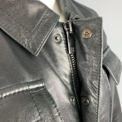 GIVENCHY Size 38 Black Leather Collared Flap Pocket Jacket