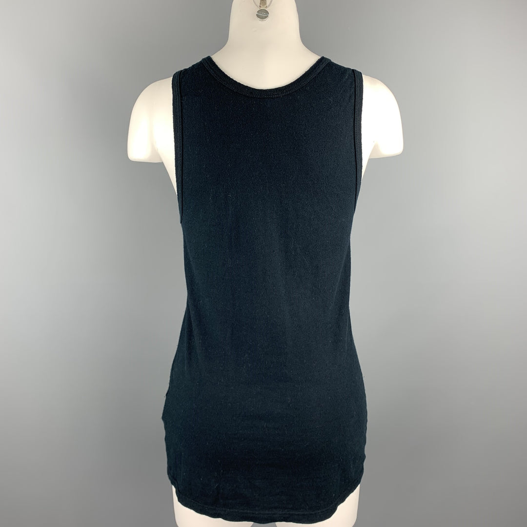 ANN DEMEULEMEESTER Size 6 Black Graphic Cotton Casual Top