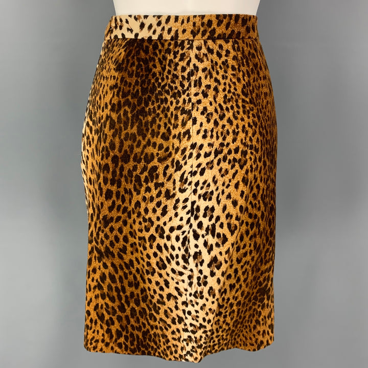 Vintage VALENTINO Size 8 Beige Brown Wool Animal Print Pencil Below Knee Skirt Set