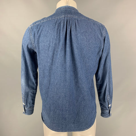1939 Taille S Bleu Chemise à manches longues sans col uni