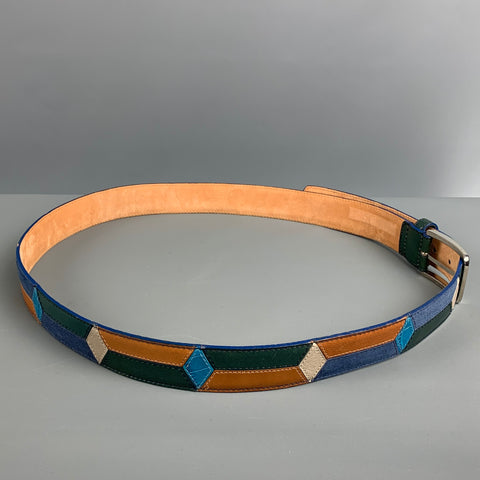 ETRO Size 36 Beige Multi-Color Woven Leather Belt