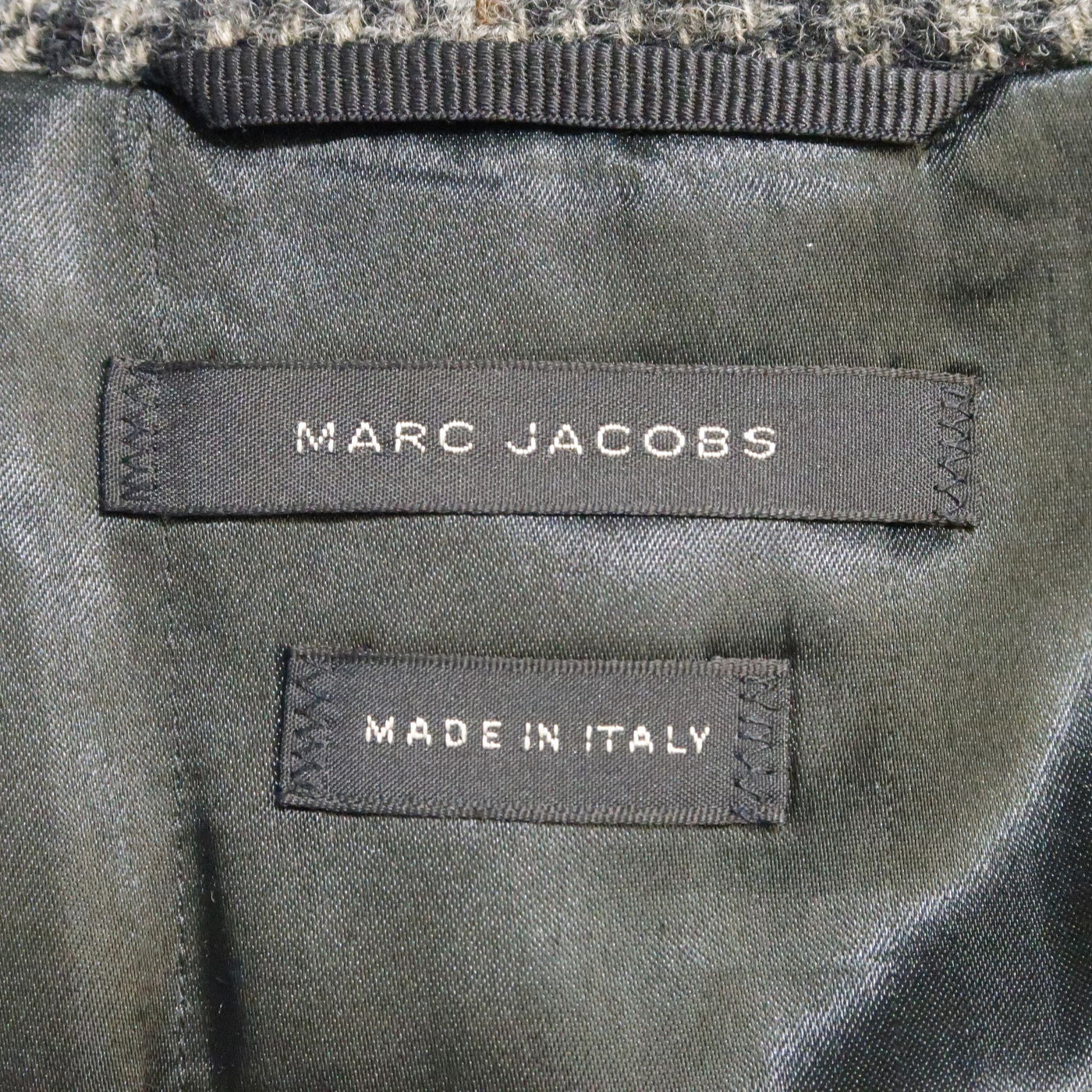 MARC JACOBS 42 Grey & Black Plaid Wool Bomber Jacket