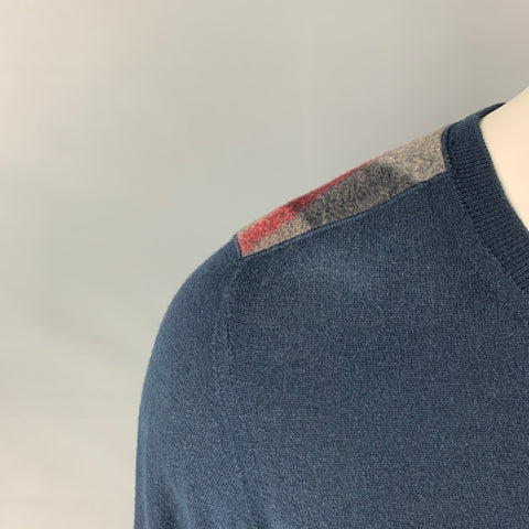 BURBERRY Size L Navy Cashmere Cotton Crew-Neck Pullover
