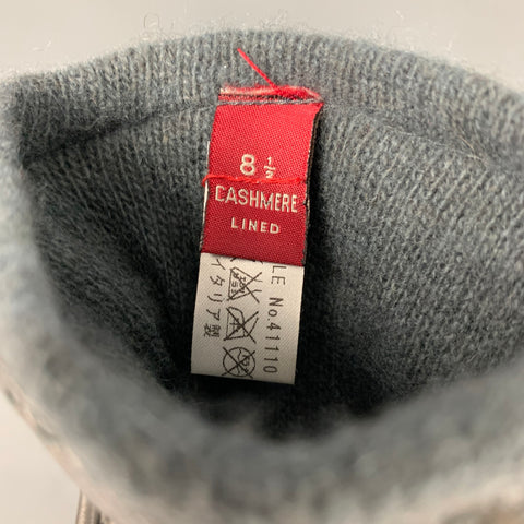 CARIDEI Size 8.5 Grey Quilted Leather Cashmere Gloves