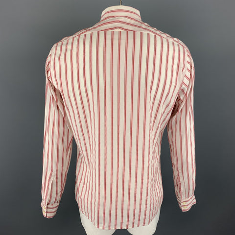 BURBERRY LONDON Size M Brick Red Stripe Cotton Blend Button Up Long Sleeve Shirt