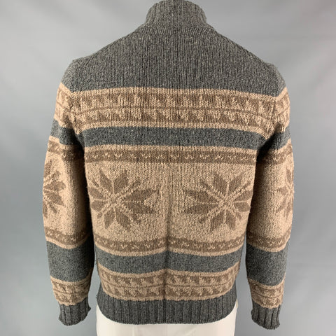 BRUNELLO CUCINELLI Size 42 Grey & Brown Knitted Cashmere Zip Up Jacket