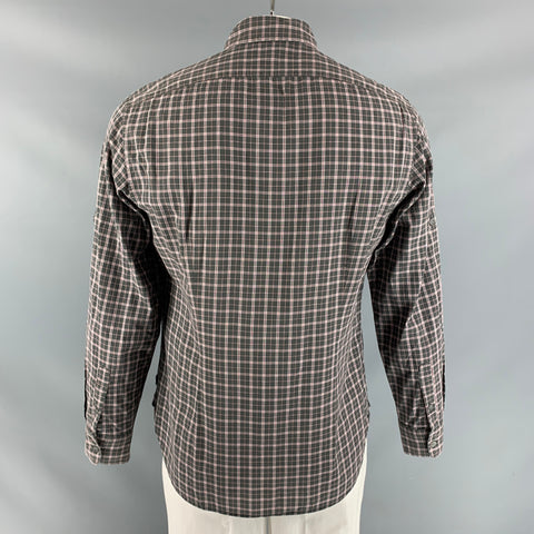 JOHN VARVATOS Size M Charcoal & Red Plaid Cotton Button Down Long Sleeve Shirt