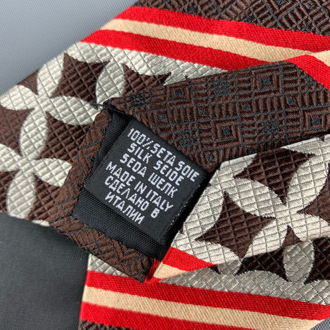 HUGO BOSS Brown & Red Diagonal Stripe Silk Tie