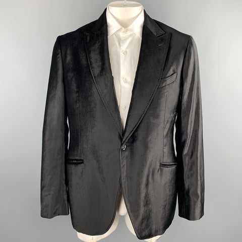 EMPORIO ARMANI Size 44 Black Velvet Peak Lapel Blazer
