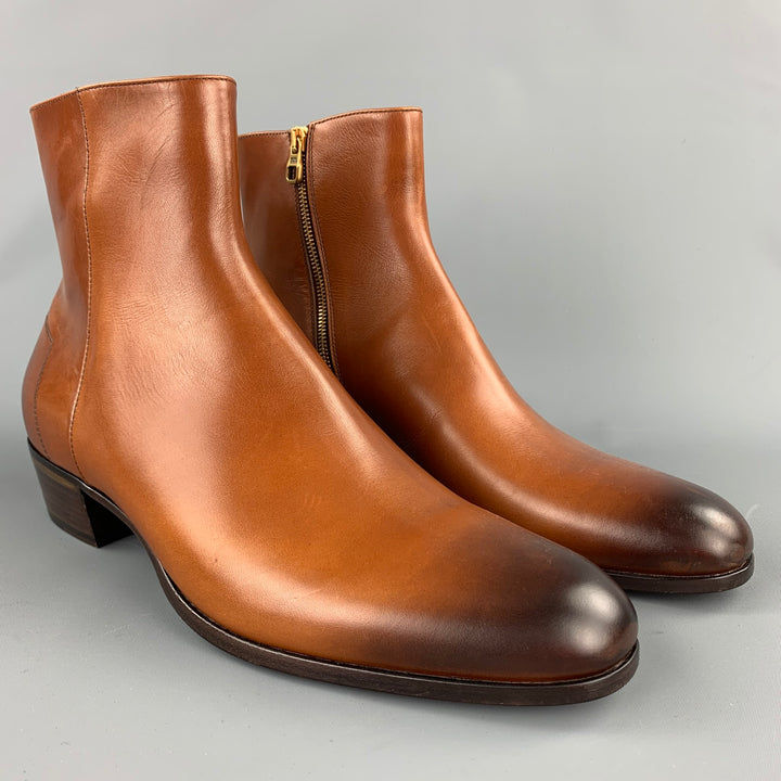 ALFRED DUNHILL Talla 13 Botas Duke con cremallera lateral de cuero antiguo coñac