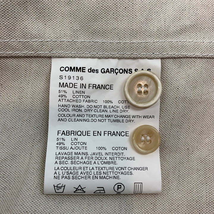 COMME des GARCONS SHIRT Size M Off White & Olive Linen / Cotton Notch Lapel Sport Coat