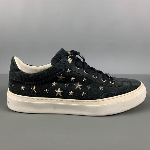 JIMMY CHOO Size 10 Navy Silver Studded Suede Sneakers