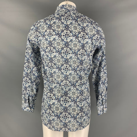 GABRIELE PASINI Size M Blue White Porcelain Cotton Long Sleeve Shirt