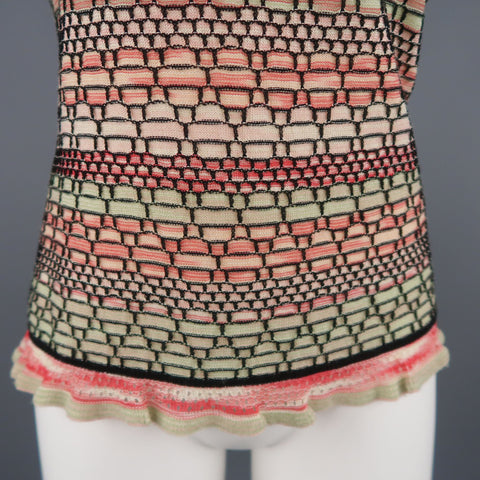 M MISSONI Size 14 Pink Green & Black Wool Blend Shell Vest Top