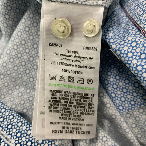 TED BAKER Size L Blue White Dots Cotton Long Sleeve Shirt