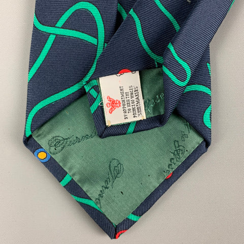 TURNBULL & ASSER Navy Green Snake Print Silk Tie