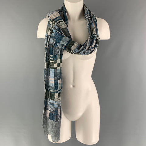 NUNO Blue White Plaid Wood Scarves & Shawls