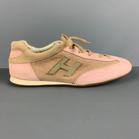 HOGAN OLYMPIA Talla 8 Zapatillas bajas de ante rosa y beige