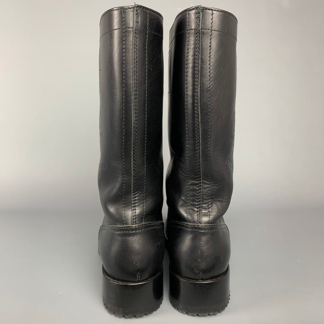 RAF SIMONS A/W 19 Size 10 Black Debossed Logo Leather Pull On Boots