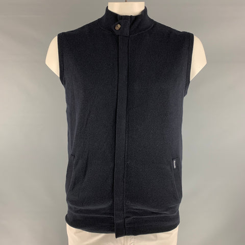 FACONNABLE Size L Black Wool / Cotton Zip Up Vest