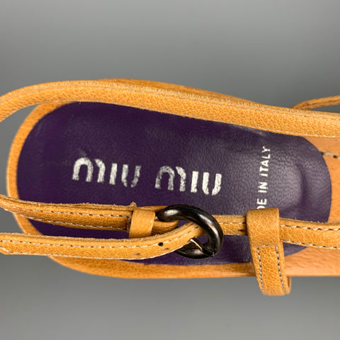 MIU MIU Size 8.5 Mustard Flower Applique Leather Slingback Sandals