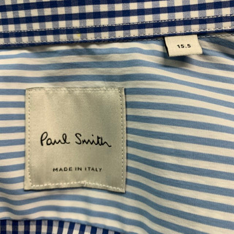 PAUL SMITH Size M Blue White Gingham Cotton Elastane Long Sleeve Shirt