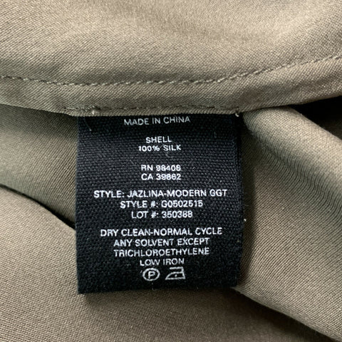 THEORY Size L Olive Silk Solid Sleeveless Blouse